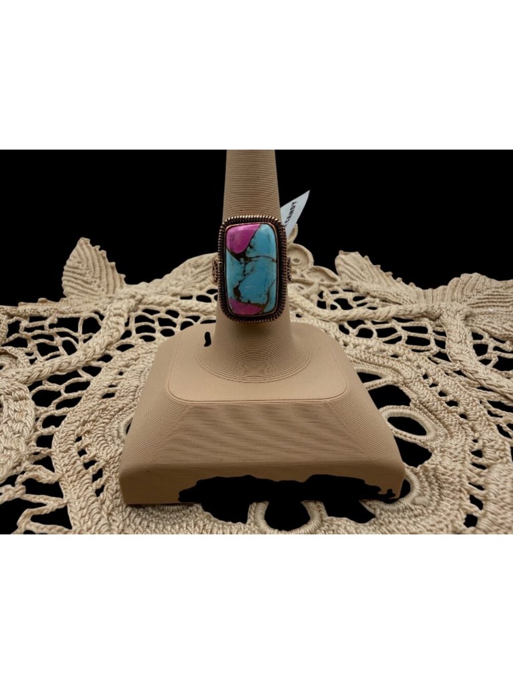 Artisan Cotton Candy Turquoise Copper Statement Ring Engraved Adj Southwest 8g